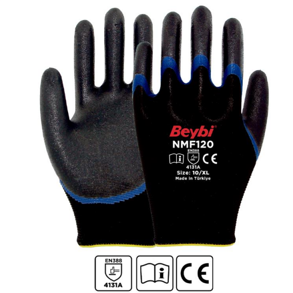 Beybi NMF120 Mikro Köpük Nitril Kaplı Polyester Örgü Eldiven No: 09