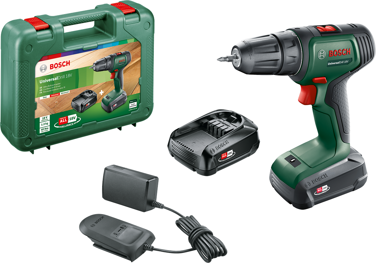 Bosch UniversalDrill 18 Akülü Delme Vidalama Makinesi (2 x 1.5 Ah) - 06039D4002