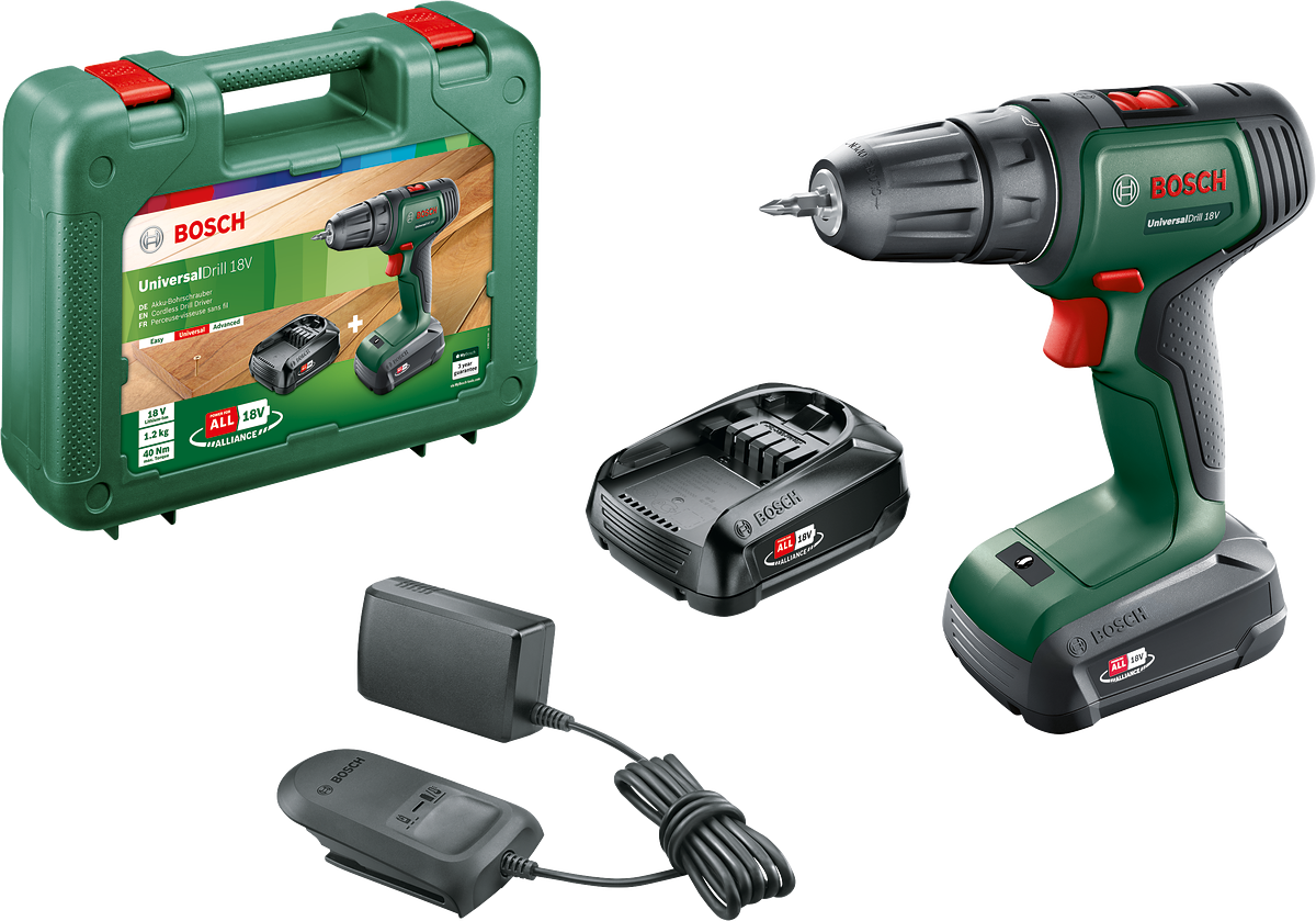 Bosch UniversalDrill 18 Akülü Delme Vidalama Makinesi (2 x 1.5 Ah) - 06039D4002
