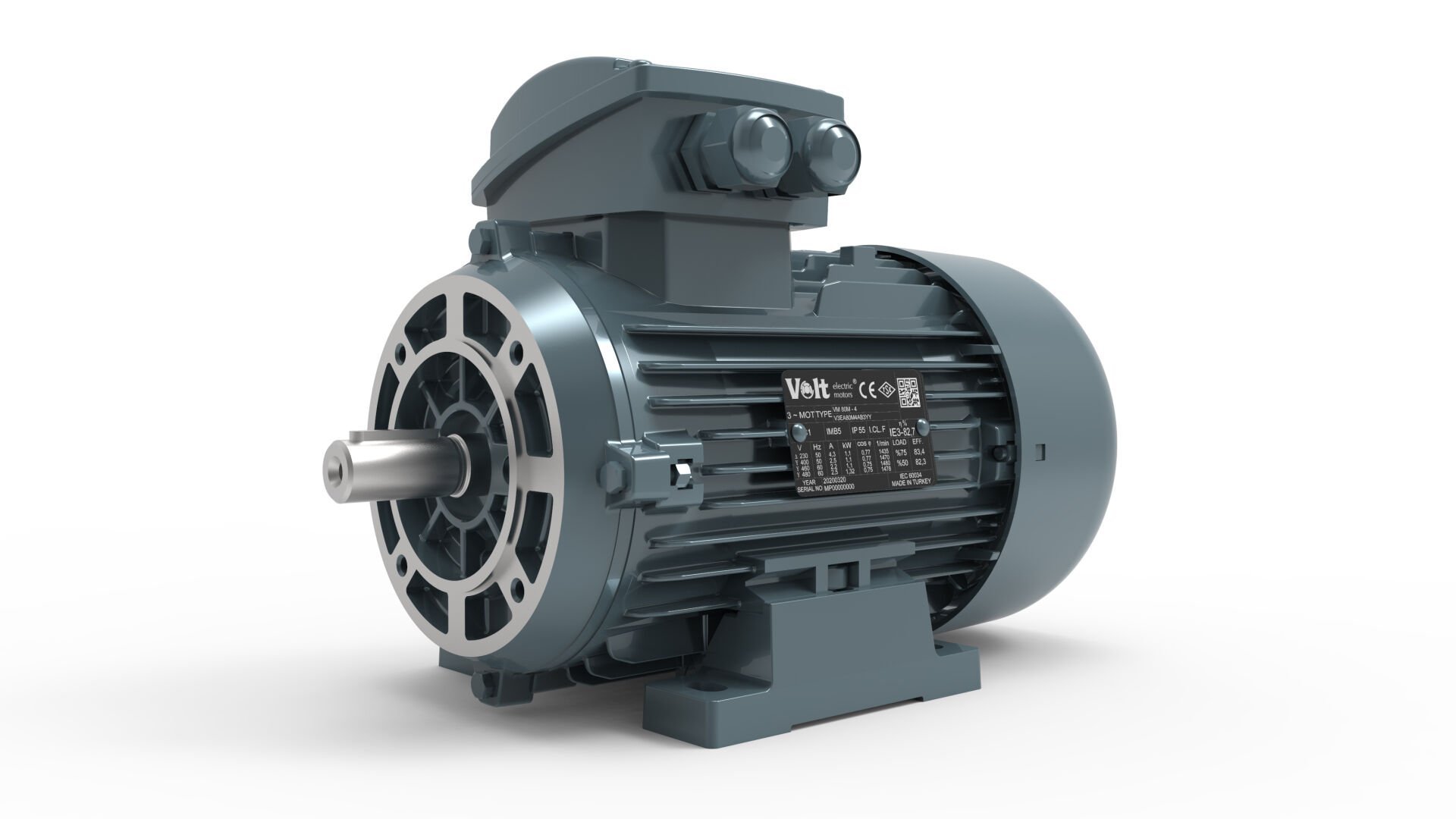 Volt Monofaze Elektrik Motoru 1.1 Kw 3000D/D Mon. 80 Gövde B34