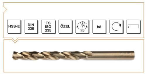 Makina Takım HSS-E DIN 338 Silindirik Saplı Kısa Matkap Ucu (Altın Seri) 18 mm