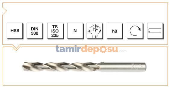 Makina Takım HSS DIN 338 Silindirik Saplı Kısa Matkap Ucu 18 mm