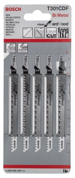 Bosch - Temiz Kesim Serisi Sert Ahşap İçin T 301 CDF Dekupaj Testeresi Bıçağı - 5'Li Paket