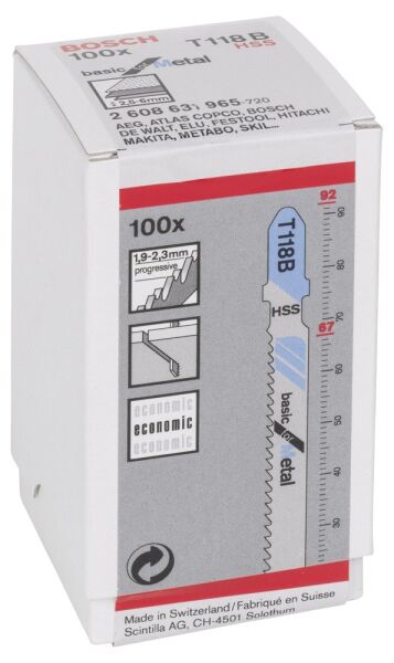 Bosch - Ekonomik Seri Metal İçin T 118 B Dekupaj Testeresi Bıçağı - 100'Lü Paket