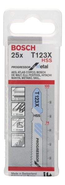 Bosch - Kademeli Artan Dişli Seri Metal İçin T 123 XF Dekupaj Testeresi Bıçağı - 25'Li Paket
