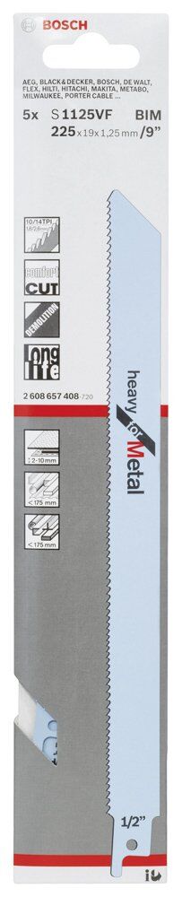 Bosch Panter Testere Bıçağı S 1125 Vf Heavy For Metal 5'Lı 2608657408