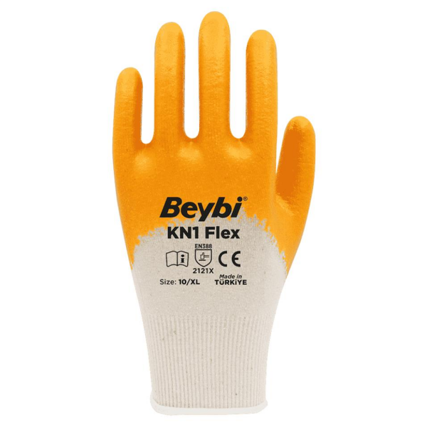 Beybi KN1 Pamuk Nitril Eldiven Beyaz-Sarı No:10
