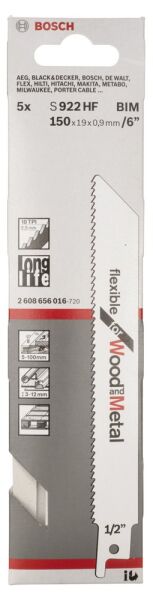 Bosch - Flexible Serisi Ahşap Ve Metal için Panter Testere Bıçağı S 922 HF - 5'li