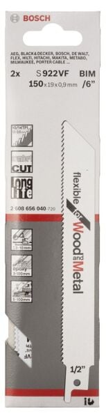 Bosch - Flexible Serisi Ahşap Ve Metal için Panter Testere Bıçağı S 922 VF - 2'li