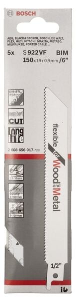 Bosch - Flexible Serisi Ahşap Ve Metal için Panter Testere Bıçağı S 922 VF - 5'li