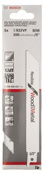 Bosch - Flexible Serisi Ahşap Ve Metal için Panter Testere Bıçağı S 922 VF - 5'li