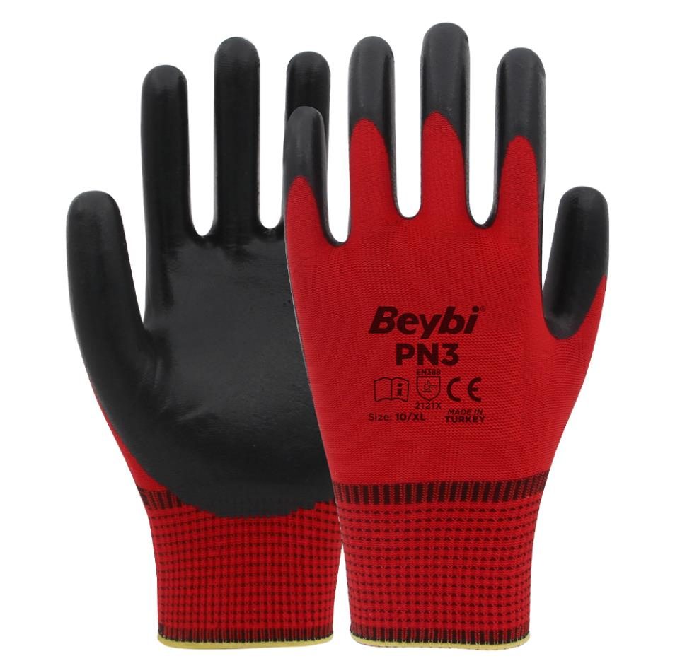 Beybi Nitril Polyester PN3 No:10 - Kırmızı/Siyah