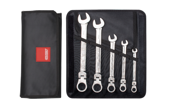 Ceta Form 5 Parça C-GEAR Cırcırlı Kombine Anahtar Takımı (Mafsallı) - Bez Çantalı - B06-R05