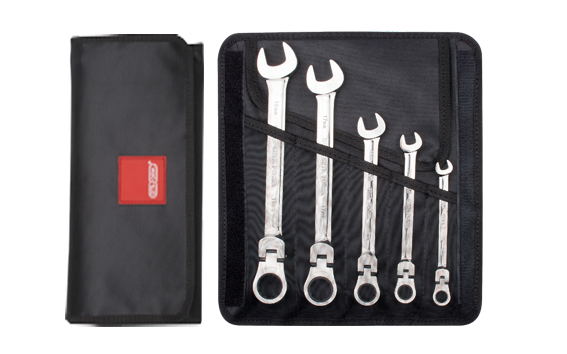 Ceta Form 5 Parça C-GEAR Cırcırlı Kombine Anahtar Takımı (Mafsallı) - Bez Çantalı - B06-R05