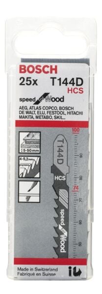 Bosch - Hızlı Kesim Serisi Ahşap İçin T 144 D Dekupaj Testeresi Bıçağı - 25'Li Paket
