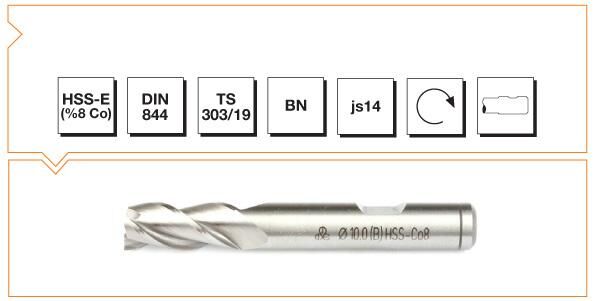 Makina Takım HSS - E (%8Co) DIN 844 BN Silindirik Saplı Parmak Freze (Kısa) 4 mm