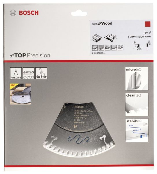 Bosch - Best Serisi Hassas Kesim Ahşap için Daire Testere Bıçağı 250*30 mm 80 Diş