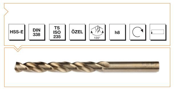 Makina Takım HSS-E DIN 338 Silindirik Saplı Kısa Matkap Ucu (Altın Seri) 16.0 MM