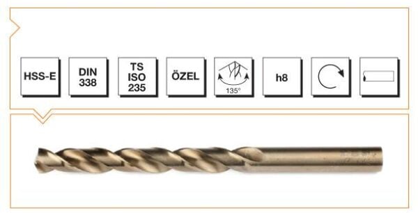 Makina Takım HSS-E DIN 338 Silindirik Saplı Kısa Matkap Ucu (Altın Seri) 16.0 MM