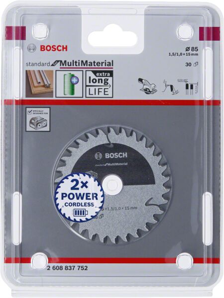 Bosch - Standard for Serisi Çoklu Malzeme için Akülü Daire Testere Bıçağı 85*15 mm 30 Diş