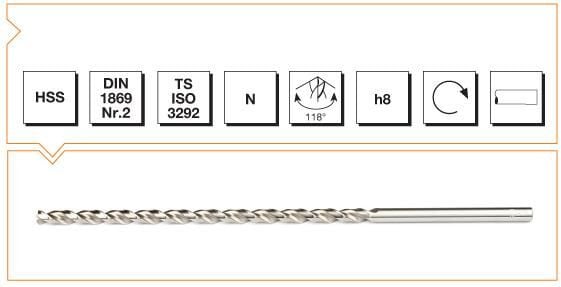 Makina Takım HSS DIN 1869/2 Silindirik Saplı Çok Uzun Matkap Ucu N Tipi 4 MM