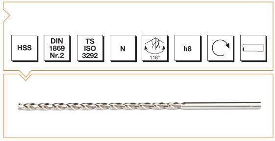 Makina Takım HSS DIN 1869/2 Silindirik Saplı Çok Uzun Matkap Ucu N Tipi 4.5 MM