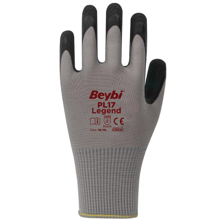 Beybi PL17 Legend Polyester Örme Lateks Eldiven Gri No: 09