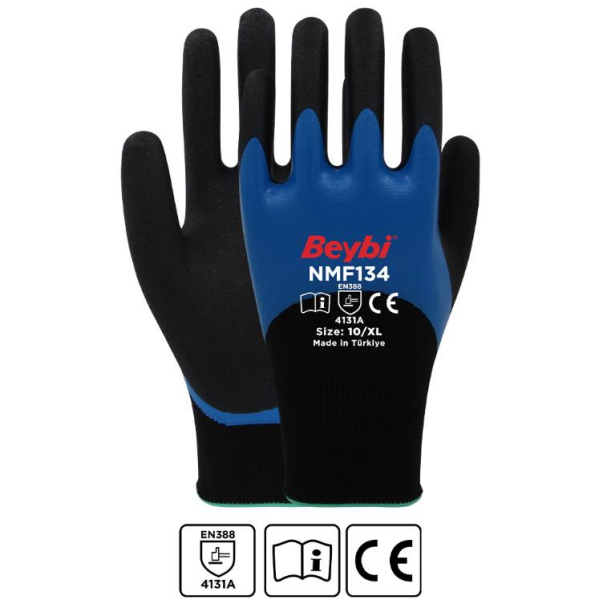 Beybi NMF134 Mikro Köpük Nitril Kaplı Polyester Örgü Eldiven No: 09