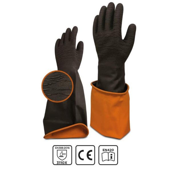 Beybi Korun Tırtıklı Uzun Siyah İş Eldiveni 45 cm