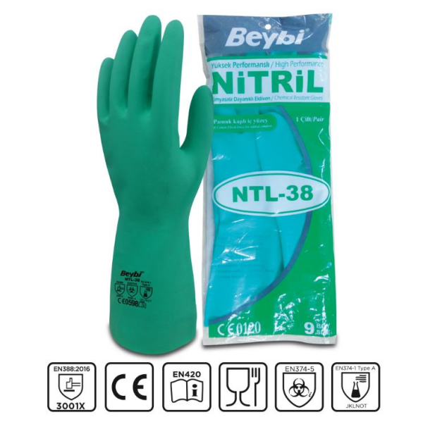 Beybi Lateks NTL38 Nitril Yeşil İş Eldiveni No: 10