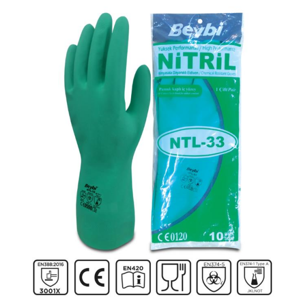 Beybi Lateks NTL33 Nitril Yeşil İş Eldiveni No: 10