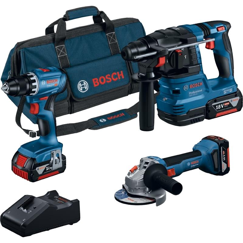 Bosch Professional 18V Üçlü Makine Seti: GSR 18V-45 + GBH 18V-22 + GWS 18V-8 (3 x 4.0 Ah, GAL 18V-40, Kanvas Çanta) - 0615A5007L
