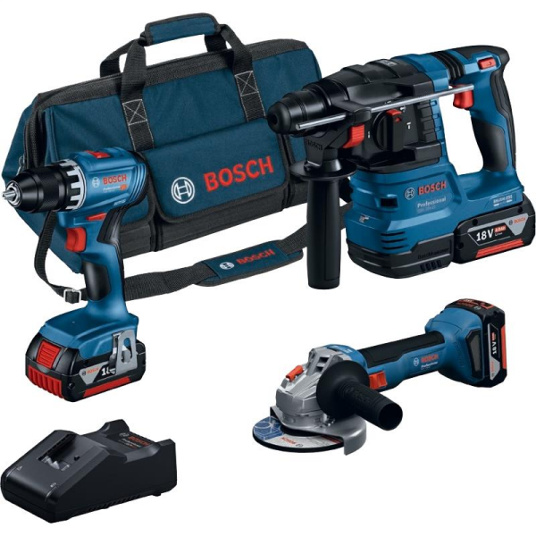 Bosch Professional 18V Üçlü Makine Seti: GSR 18V-45 + GBH 18V-22 + GWS 18V-8 (3 x 4.0 Ah, GAL 18V-40, Kanvas Çanta) - 0615A5007L