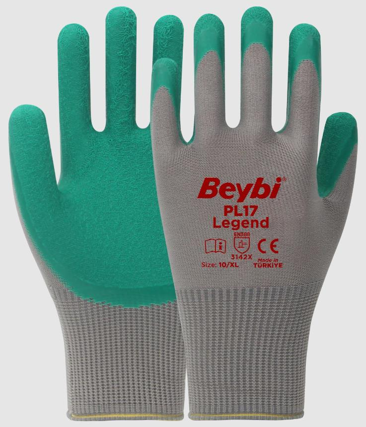 Beybi PL17 Legend Polyester Örme Lateks Eldiven Yeşil No: 09