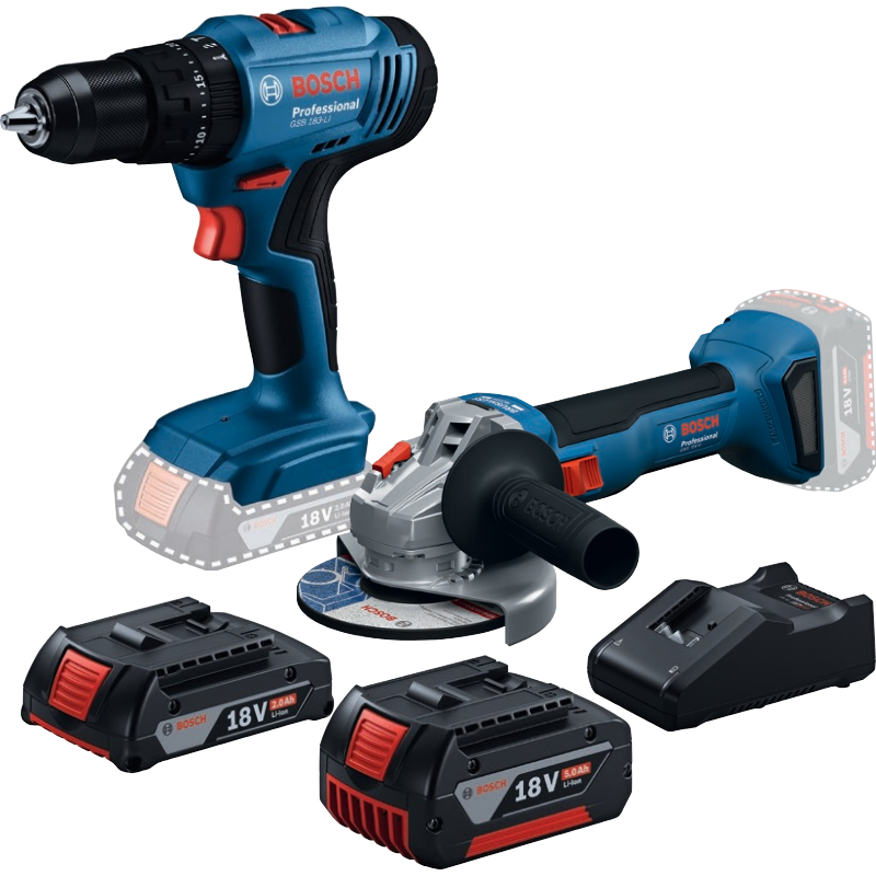 Bosch Professional Seti: GWS 18V-8 + GSB 183-Li (1 x 2.0 Ah, 1 x 5.0 Ah, GAL 18V-40) - 06019K9122