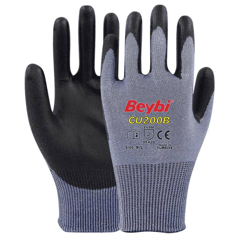 Beybi CU200B PU Poliüretan Kaplı Kesilmeye Dirençli Örme Eldiven No: 09