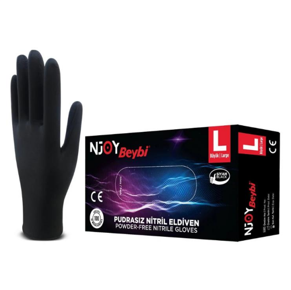 Beybi Njoy Pudrasız Siyah Nitril Eldiven (100'lük Kutu) - Large