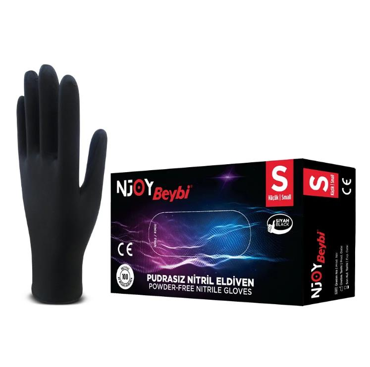 Beybi Njoy Pudrasız Siyah Nitril Eldiven (100'lük Kutu) - Small