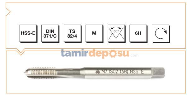 Makina Takım HSS - E DIN 371/C Metrik Normal Vidalı Düz Kanallı Makina Kılavuzu M 8 (6H)