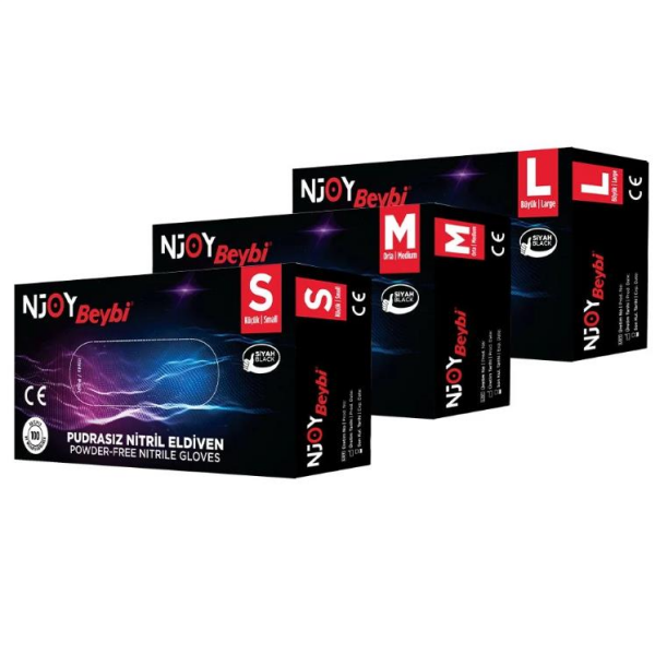 Beybi Njoy Pudrasız Siyah Nitril Eldiven (100'lük Kutu) - Medium
