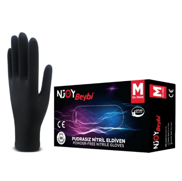 Beybi Njoy Pudrasız Siyah Nitril Eldiven (100'lük Kutu) - Medium