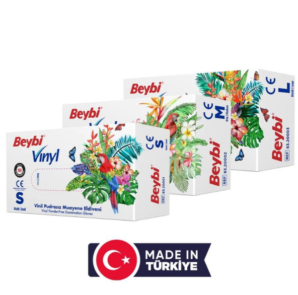 Beybi Vinil Pudrasız Muayene Eldiveni MDR (100'lük Kutu) - Large