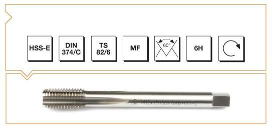 Makina Takım HSS - E DIN 374/C Metrik İnce Vidalı Düz Kanallı Makina Kılavuzu M24X1.5 (6H)