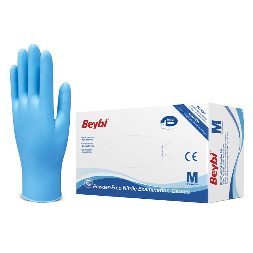 Beybi Pudrasız Mavi Nitril Muayene Eldiveni (100'lük Kutu) - Medium