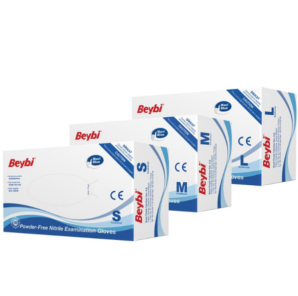 Beybi Pudrasız Mavi Nitril Muayene Eldiveni (100'lük Kutu) - Small