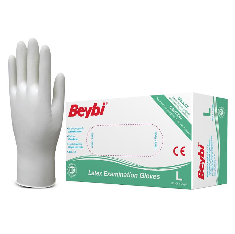Beybi Lateks MDR Pudralı Muayene Eldiveni - Large