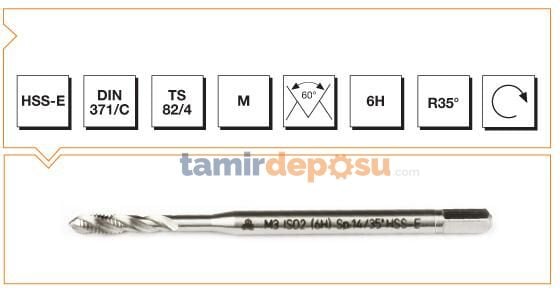 Makina Takım HSS - E DIN 371/C Metrik Normal Vidalı Helis Kanallı Makina Kılavuzu M 5