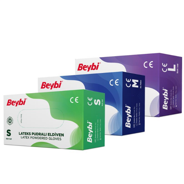 Beybi Lateks MDR Tek Kullanımlık Pudralı Muayene Eldiveni (100'lük Kutu) - Small
