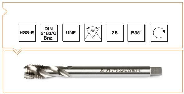Makina Takım HSS - E DIN 2183/C USA İnce Vidalı Helis Kanallı Makina Kılavuzu - UNF 3/8X24