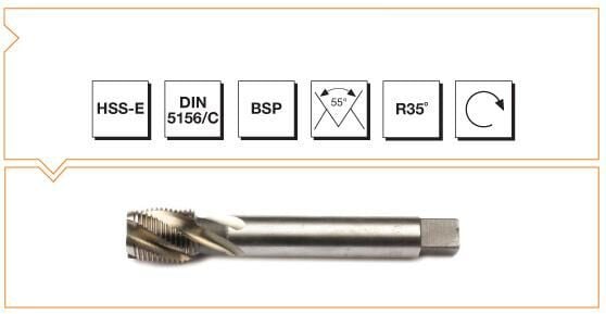 Makina Takım HSS - E DIN 5156/C Whitworth Boru Vidalı Helis Kanallı Makina Kılavuzu G 3/8X19